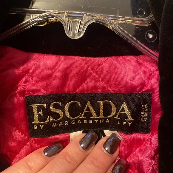Vintage Escada Quilted Black Velvet Rainbow Ring Parka